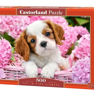 Dėlionė Castorland pup in pink flowers (šuniukas rožiniuose žieduose)500 detalių