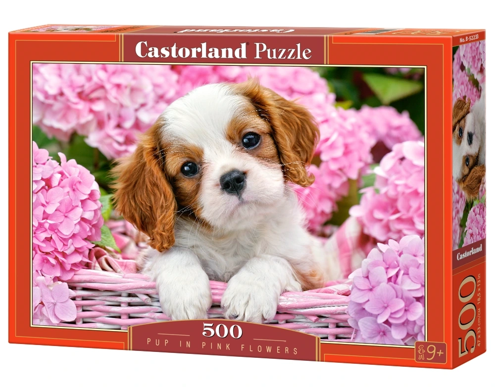 Dėlionė Castorland pup in pink flowers (šuniukas rožiniuose žieduose)500 detalių