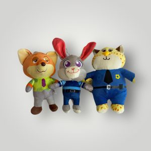 Minkšti pliušiniai zootopia herojai( lapė, zuikis ir leopardas) 25cm