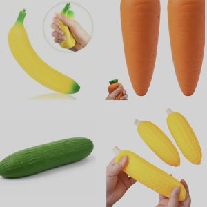 Slow Rise antistresinis Squishy – bananas, kukurūzas, agurkas arba morka