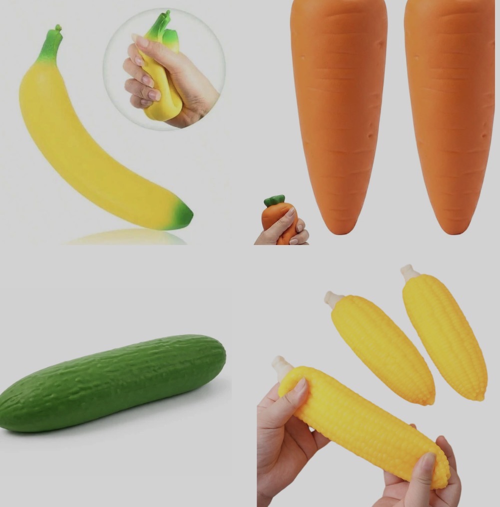 Slow Rise antistresinis Squishy – bananas, kukurūzas, agurkas arba morka