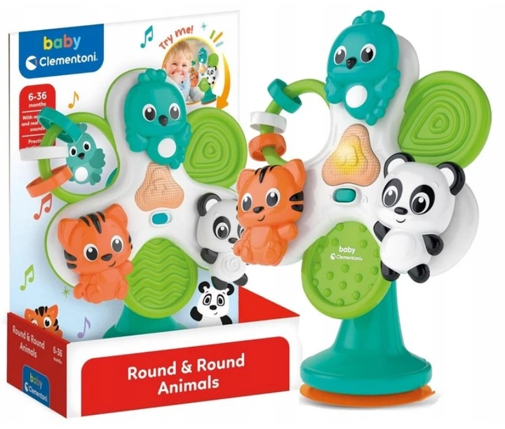 Clementoni „Round & Round Animals“ – interaktyvus vairas su gyvūnais 6–36 mėn.